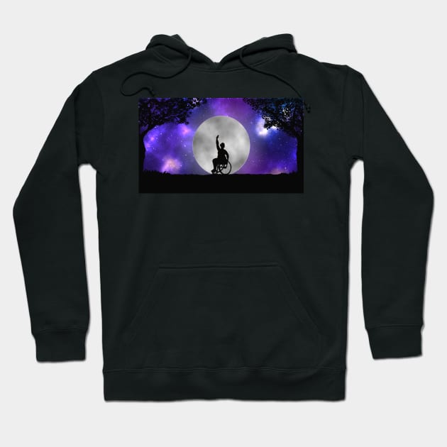 Plus size disabled wheelchair user ballerina dancing before a full moon and galaxy Hoodie by Kyttsy Krafts